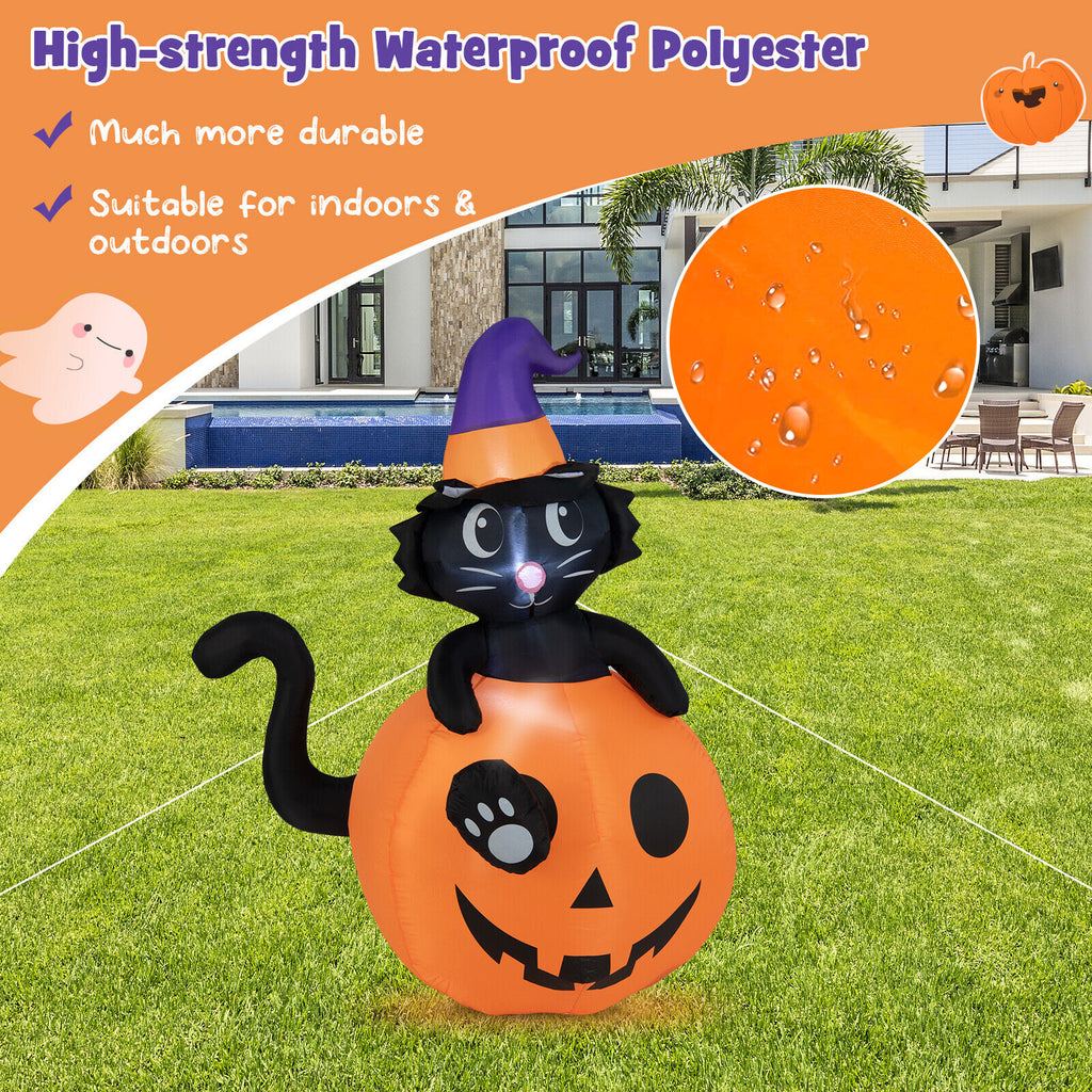 Inflatable Halloween Pumpkin with Black Cat - 5 Feet Self-Inflating Decor, Indoor & Outdoor