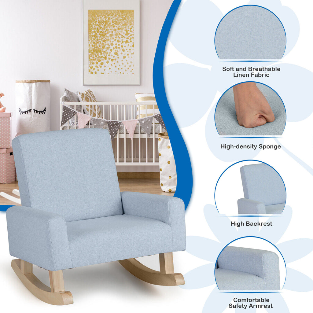 Kids Rocking Chair with Solid Eucalyptus Wood Legs - Blue Variation