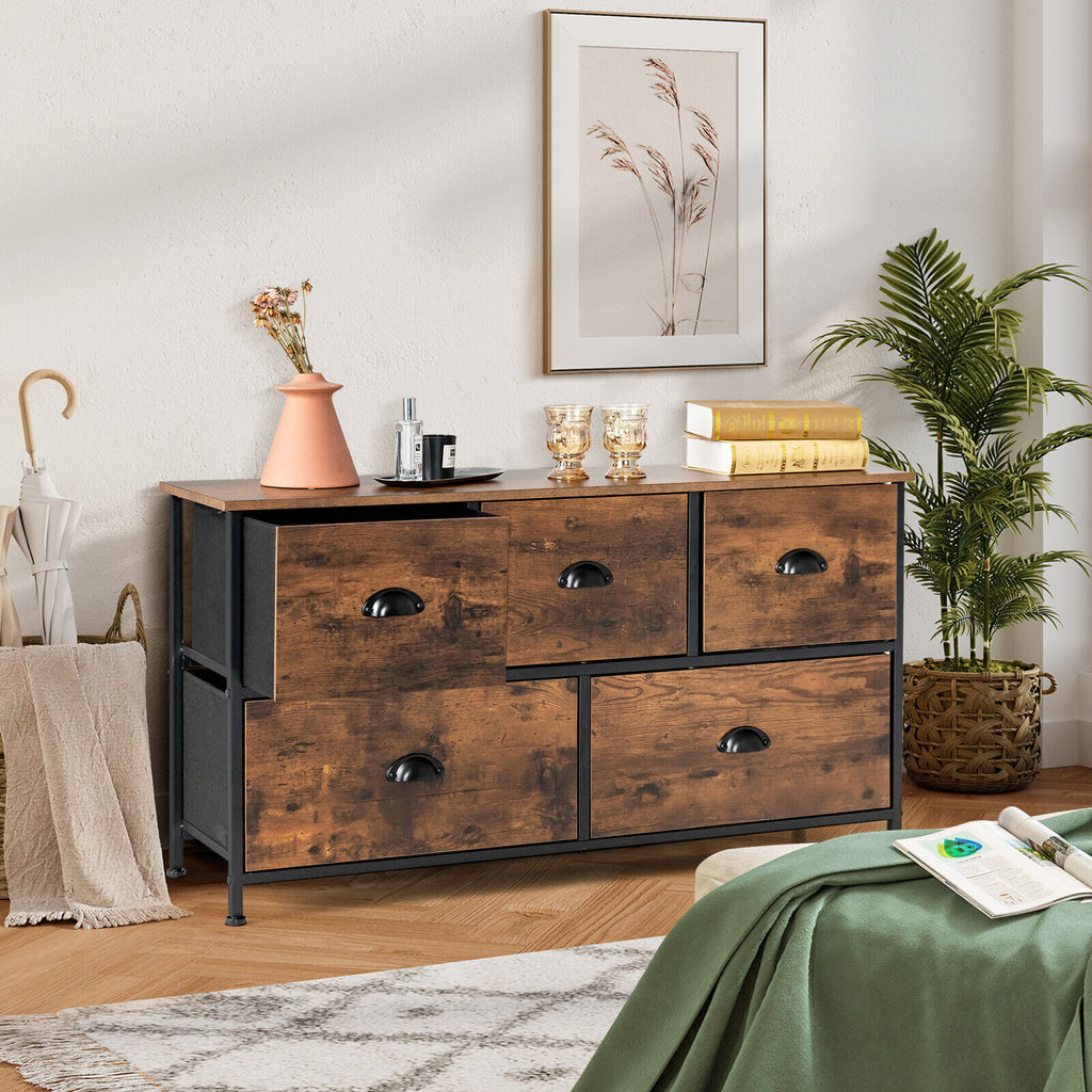 5-Drawer Dresser Organizer with Wooden Top - Rustic Brown