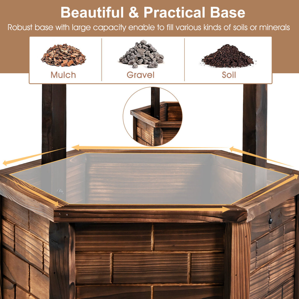 Rustic Wooden Wishing Well with Adjustable Bucket - Brown