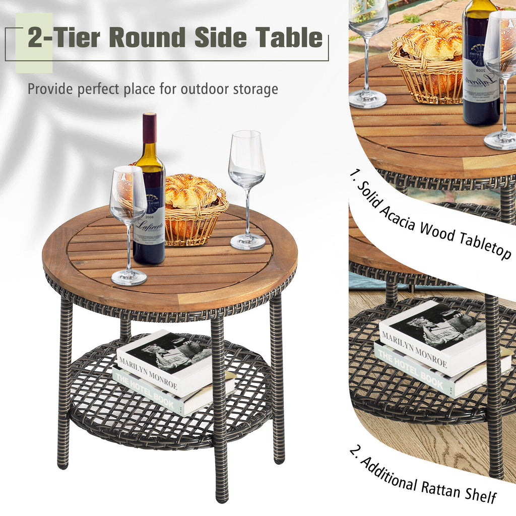 3 Pieces Patio Rattan Furniture Set with Cushioned Sofas and Wood