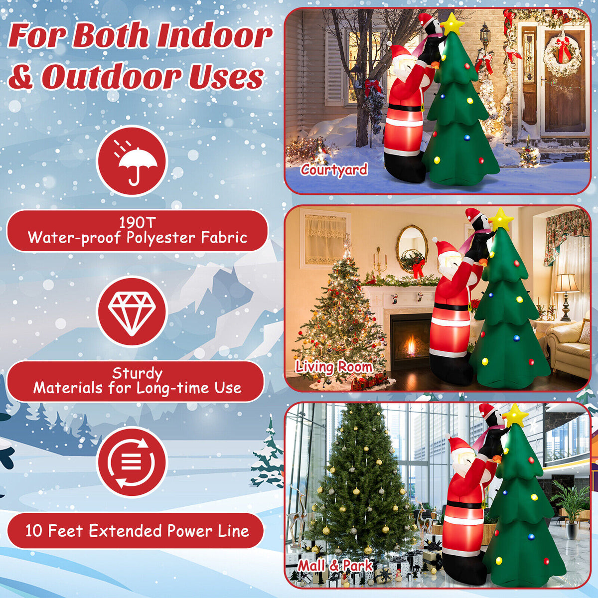 Inflatable Christmas Tree with Santa and LED Lights - G Style Variation, 6 Feet