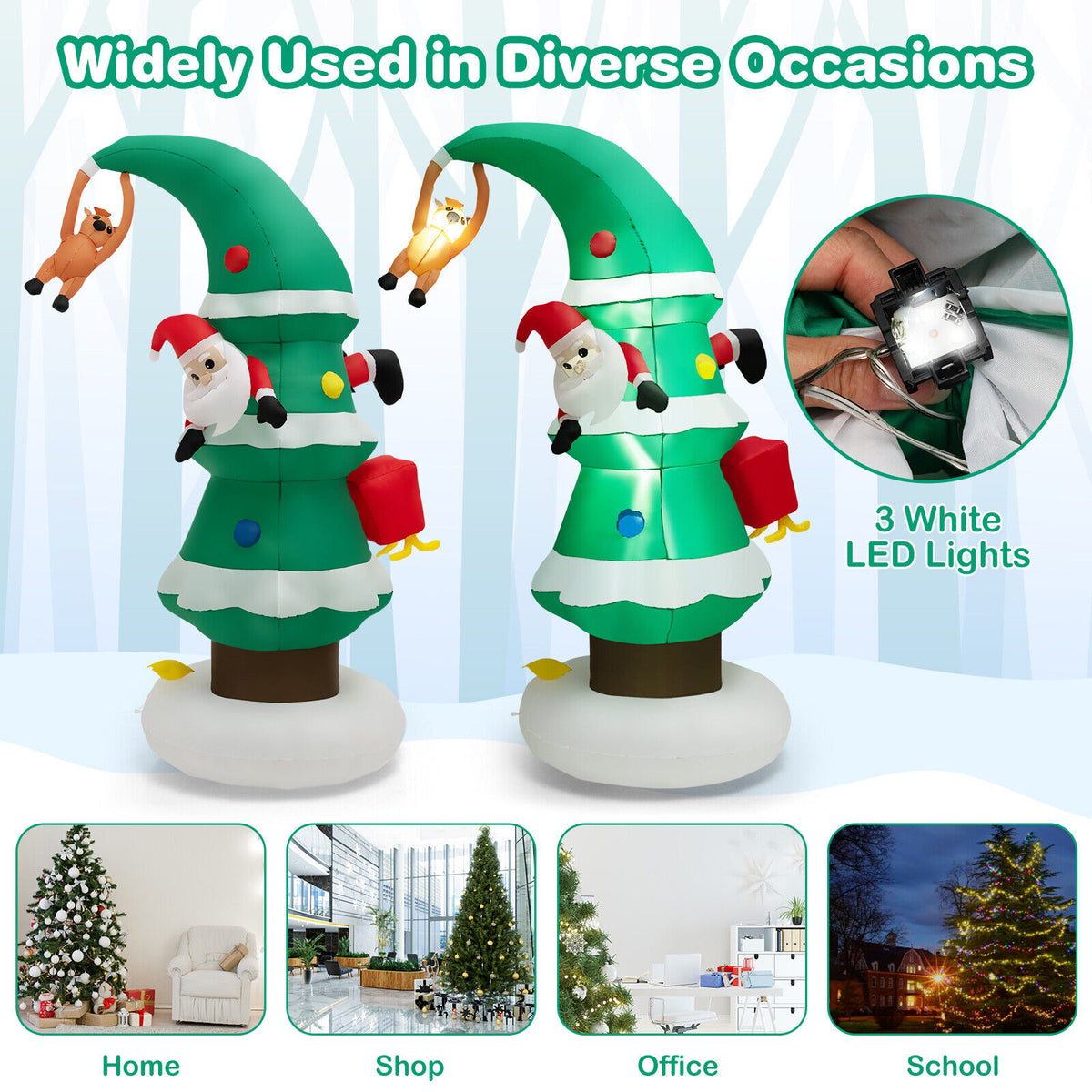 Inflatable Christmas Tree with Santa Claus - 8ft Holiday Decor with LED Lights - Variation: F Style