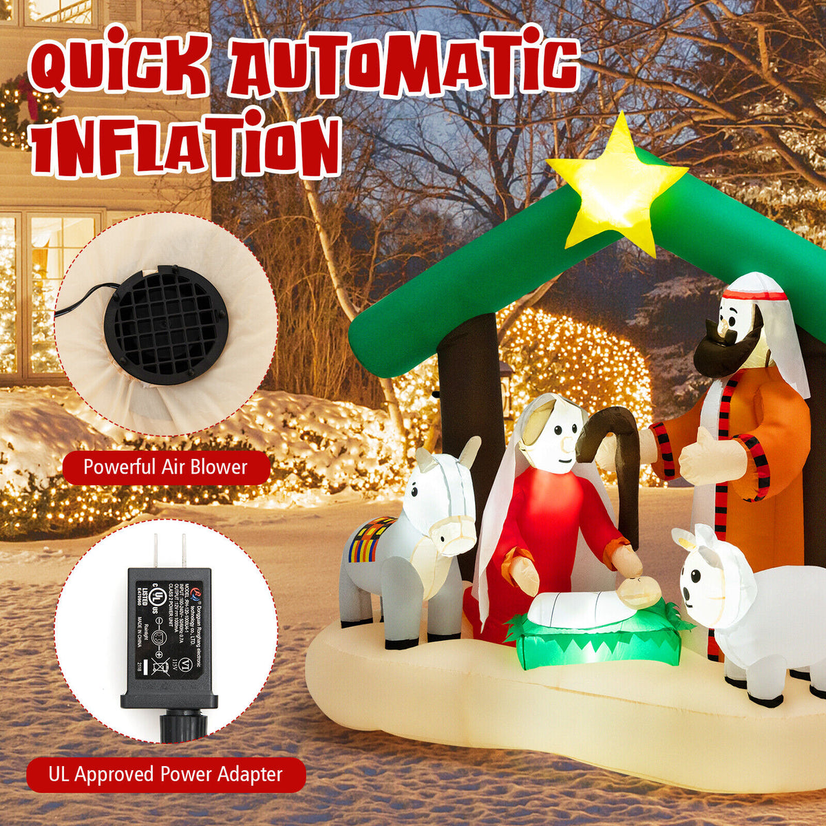 6.7 Feet Inflatable Nativity Scene with LED Lights for Christmas Yard Decor