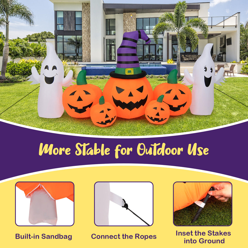 Halloween Inflatable Pumpkins with Ghosts - 9 Feet Long, Waterproof Yard Decor - Variation: Inflatable Pumpkins