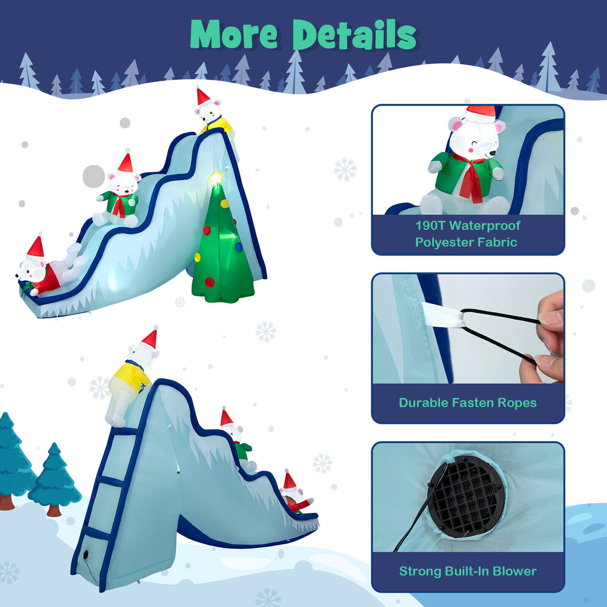 Inflatable Polar Bear Slide Scene Decoration with LED Lights - Outdoor Christmas Yard Decor