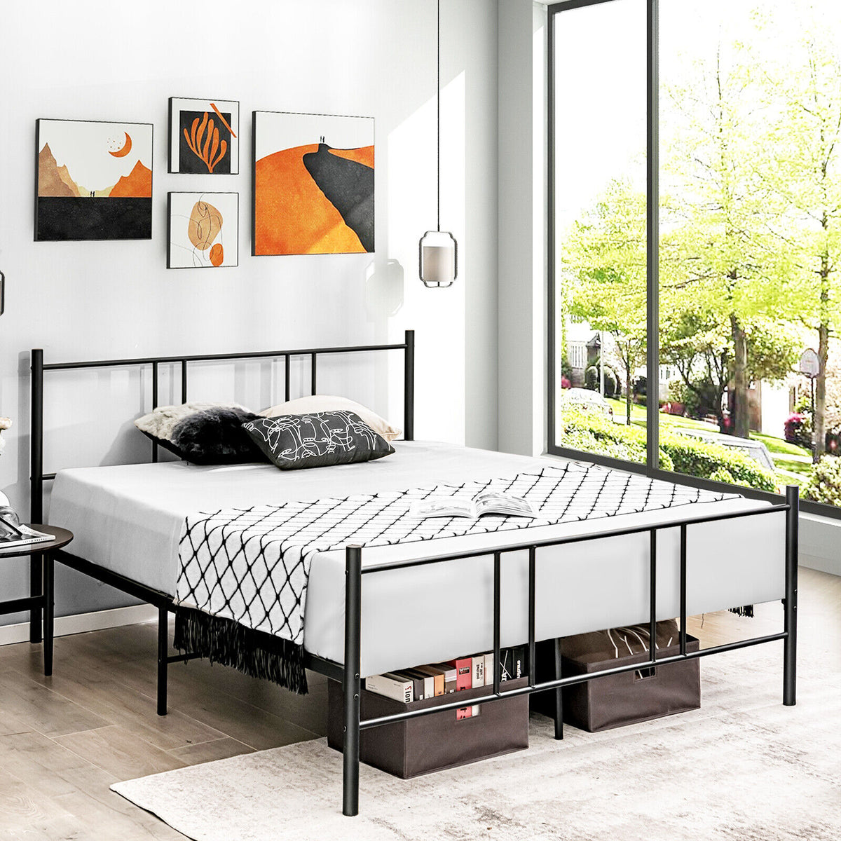 Steel Platform Bed Frame with High Headboard - Full Size