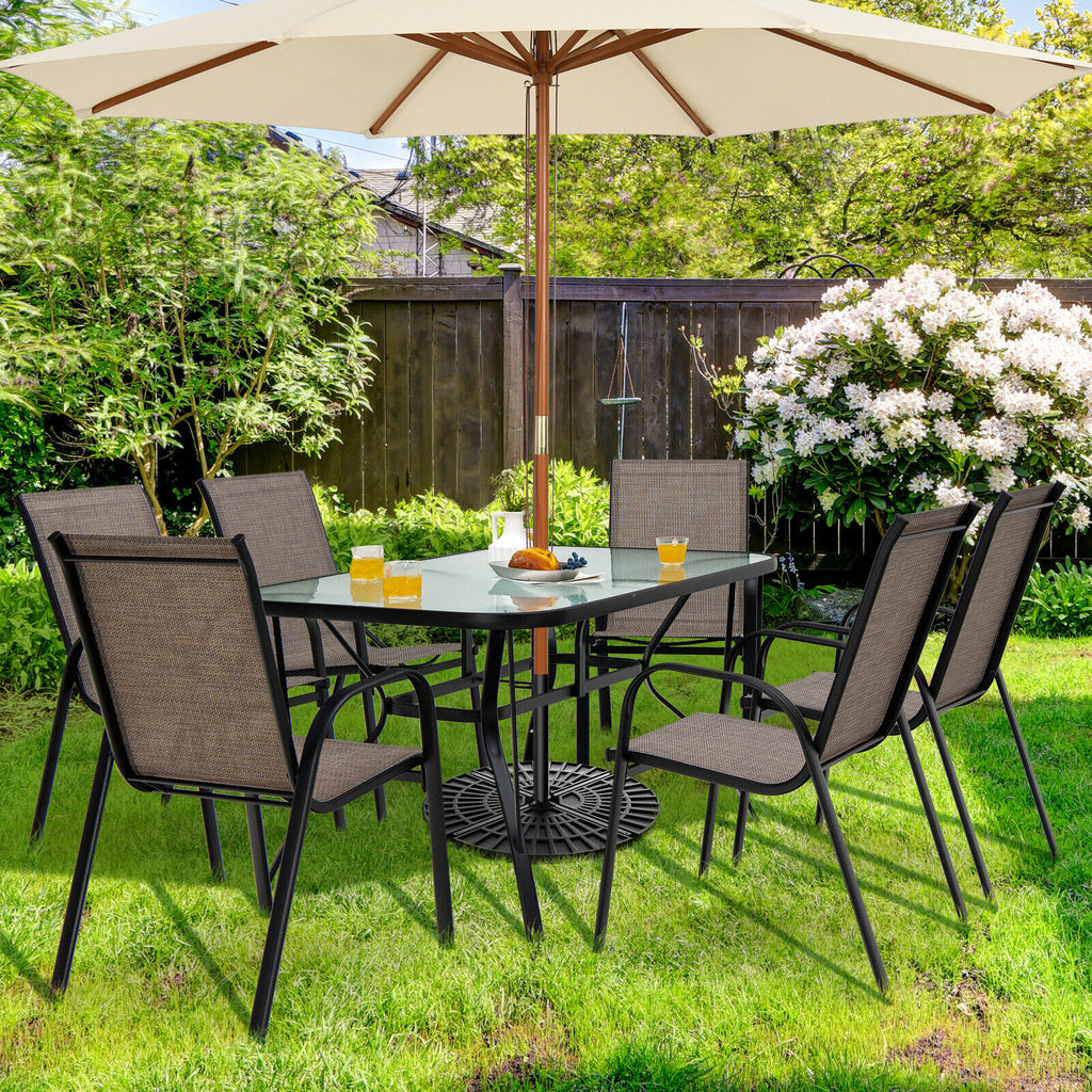 55" x 35" Patio Dining Table with Tempered Glass & Umbrella Hole
