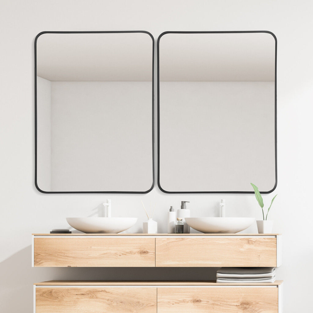 Costway Black Metal Framed Bathroom Mirror with Rounded Corners