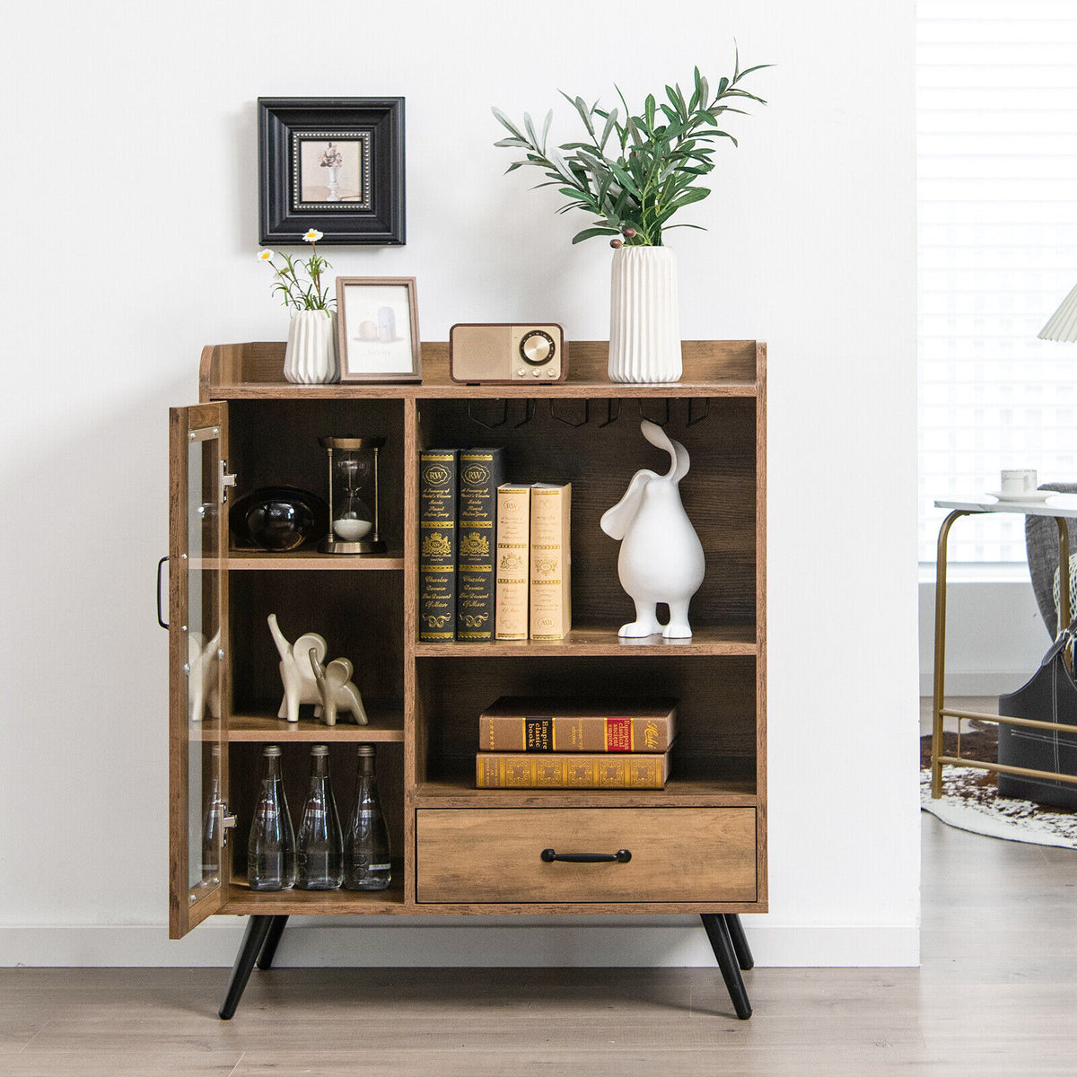 Buffet Sideboard with Wine Rack and Glass Holder - Rustic Brown