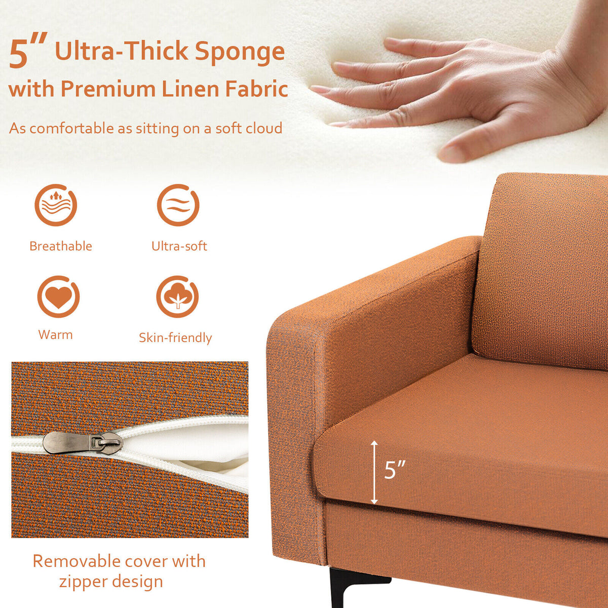 Modern Accent Armchair with Side Storage Pocket - Orange