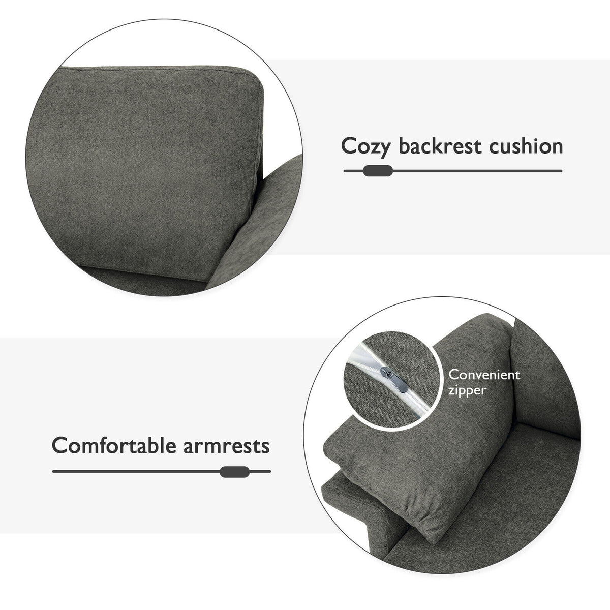 Gray Accent Armchair with Spring Support & Cushions
