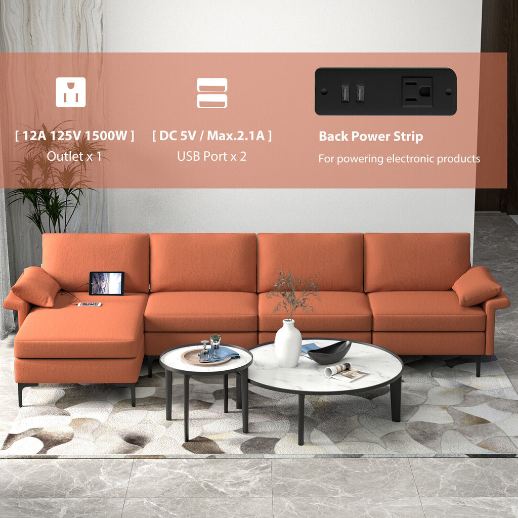 4-Seat L-Shaped Sectional Sofa with Reversible Chaise, Rust Red