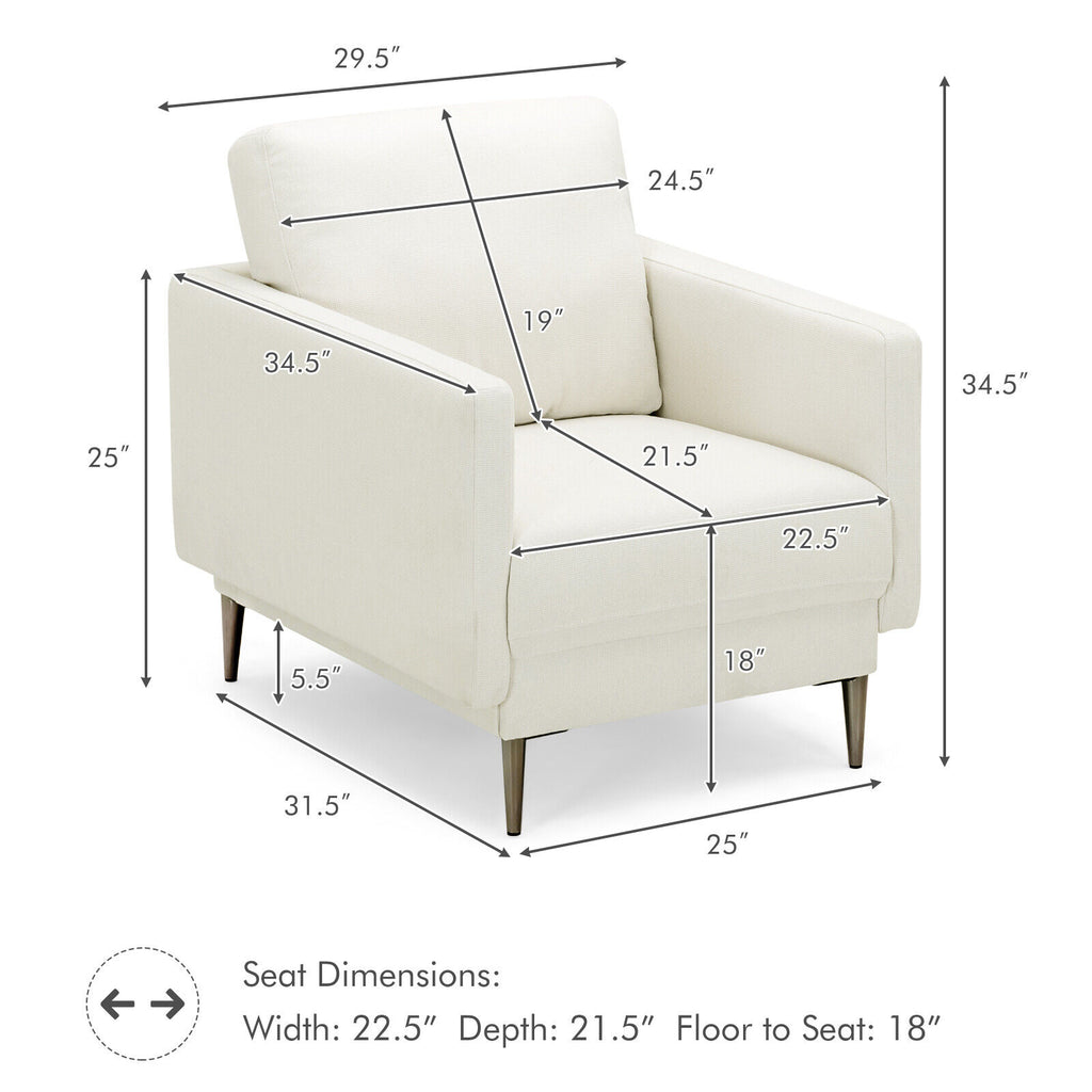 Modern Upholstered Accent Chair with Removable Cushion - White