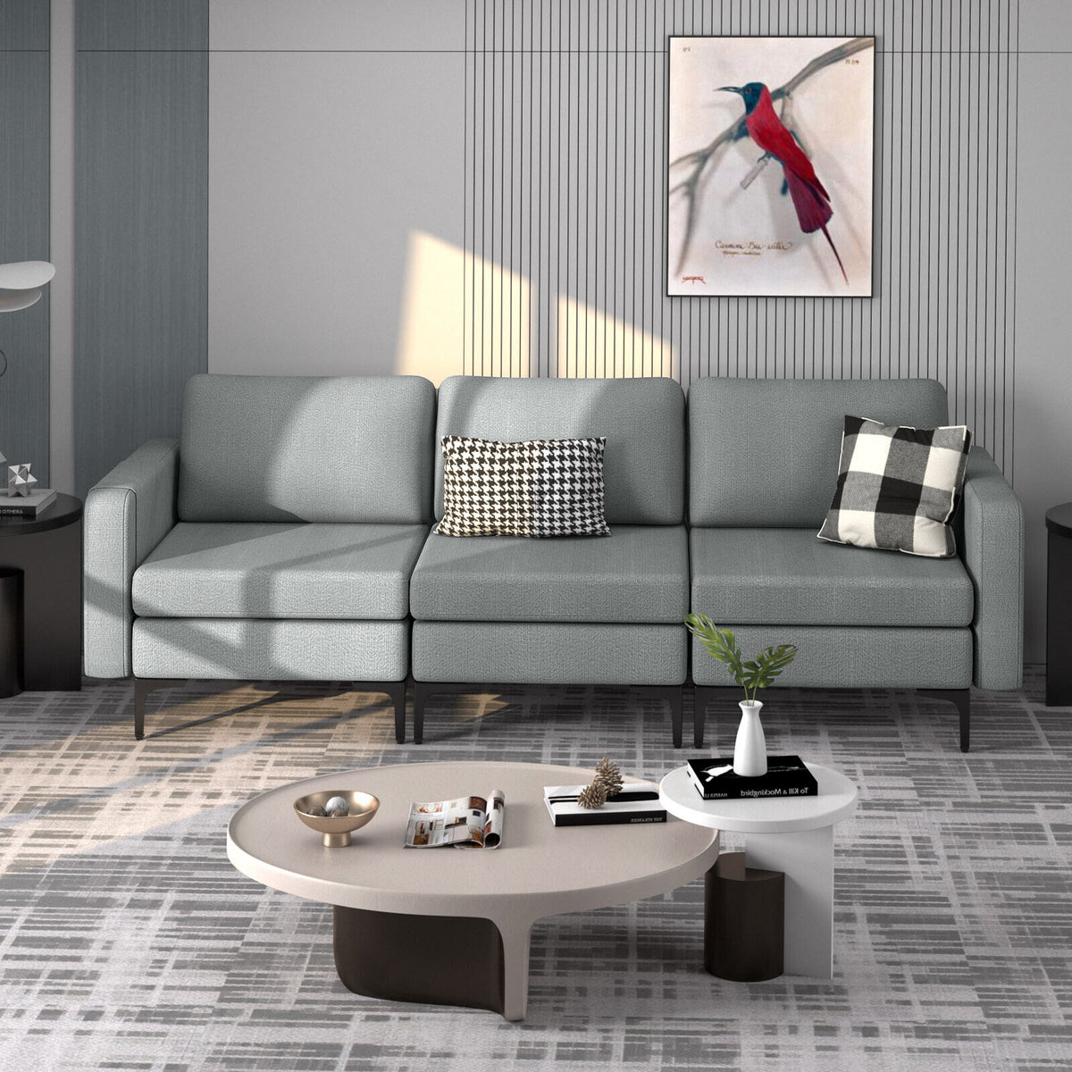 3-Seat Sectional Sofa with Armrest Organizer - Gray