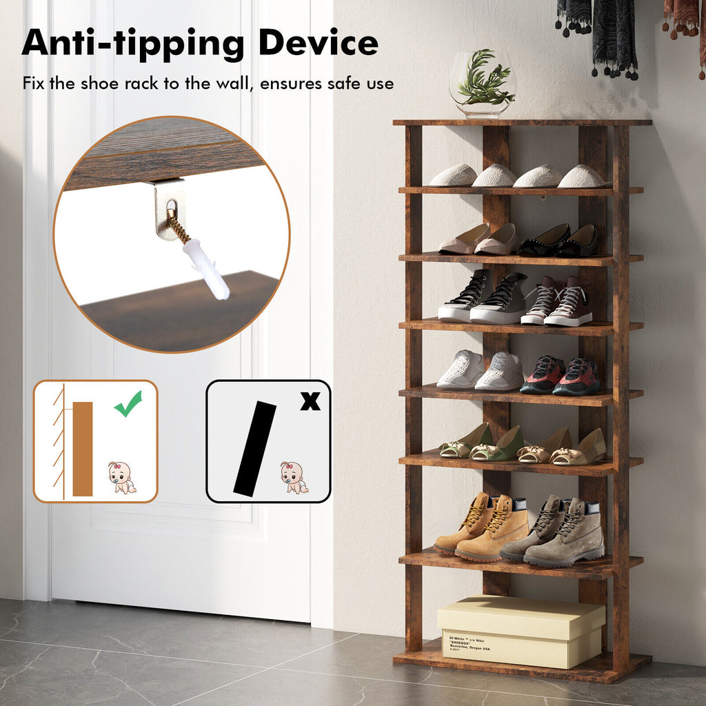 7-Tier Vertical Shoe Rack, Rustic Brown