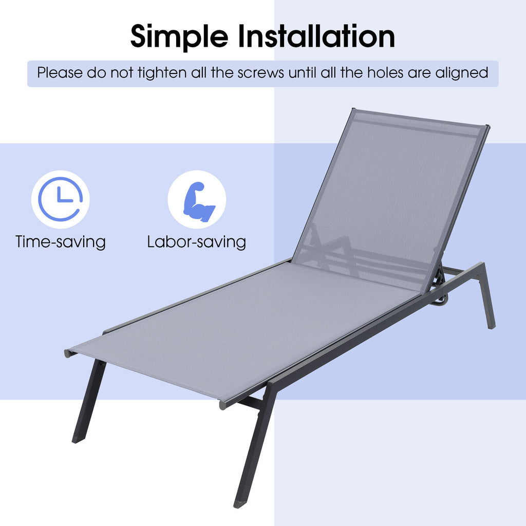 Outdoor Adjustable Chaise Lounge Chair with Lay Flat Position and