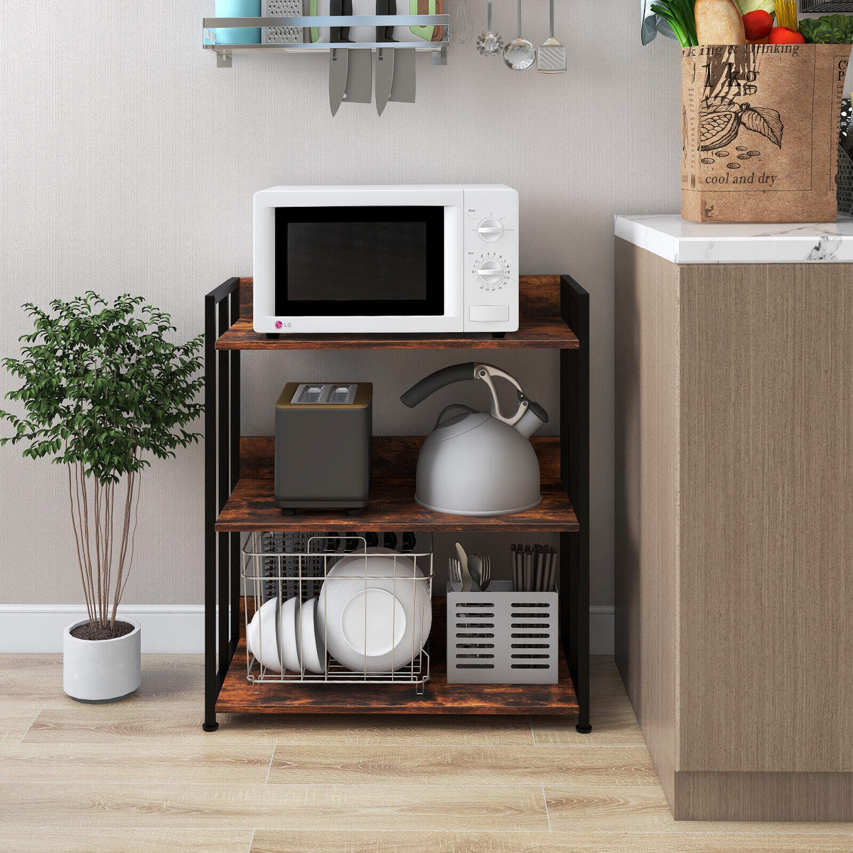 3-Tier Industrial Bookshelf with Adjustable Metal Frame Shelves