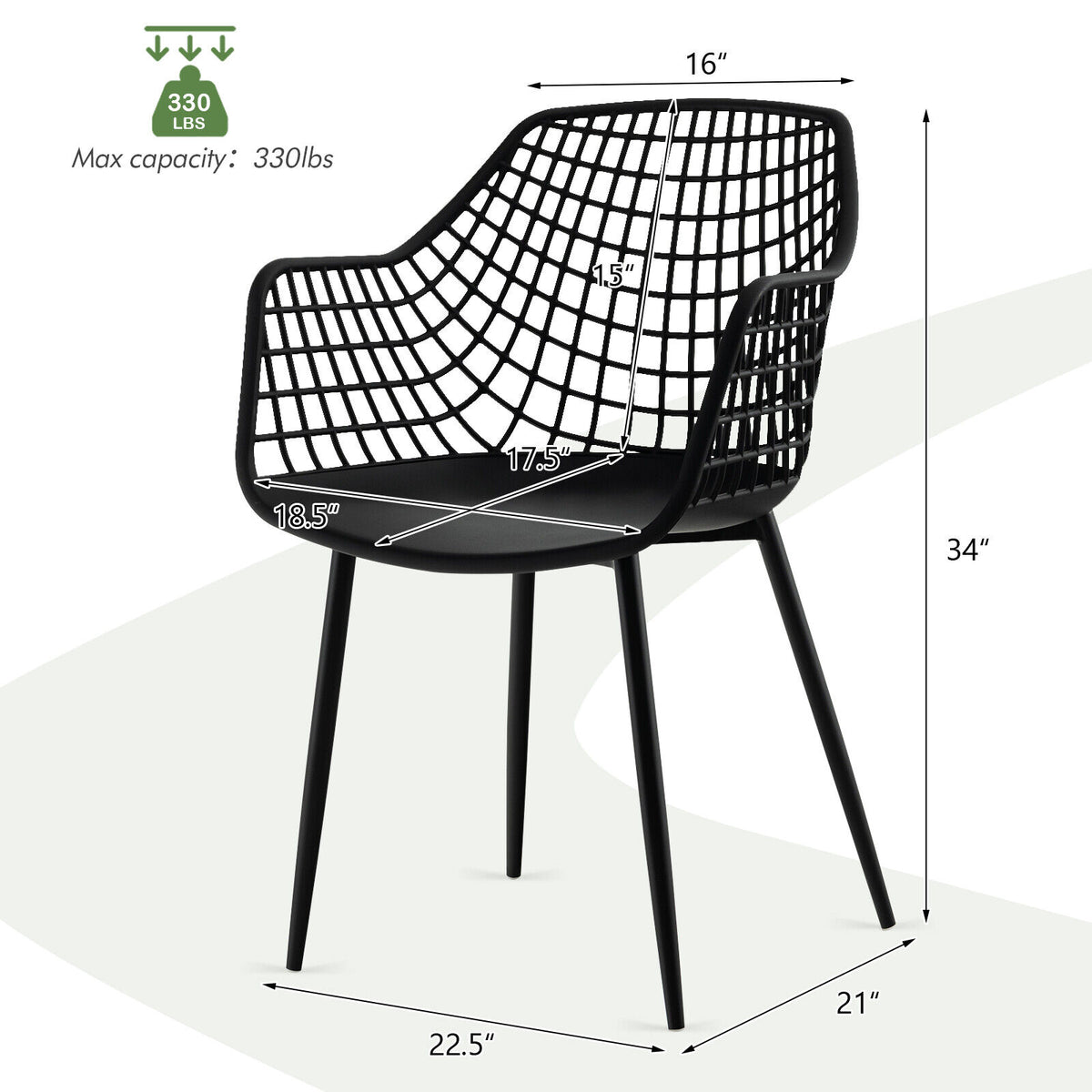 Modern Dining Chair Set of 4 with Hollow Backrest - Black