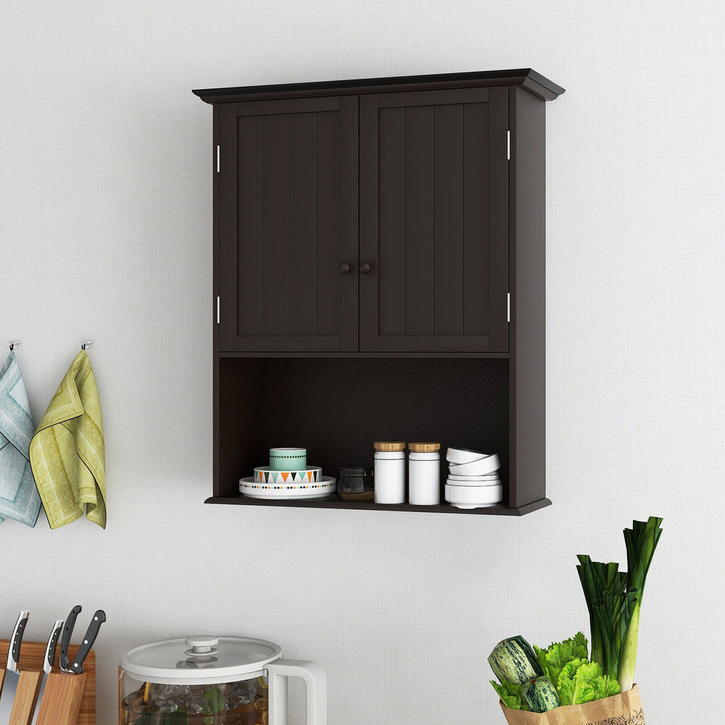 2-Door Wall Mount Bathroom Storage Cabinet, 28 Inch H, Espresso