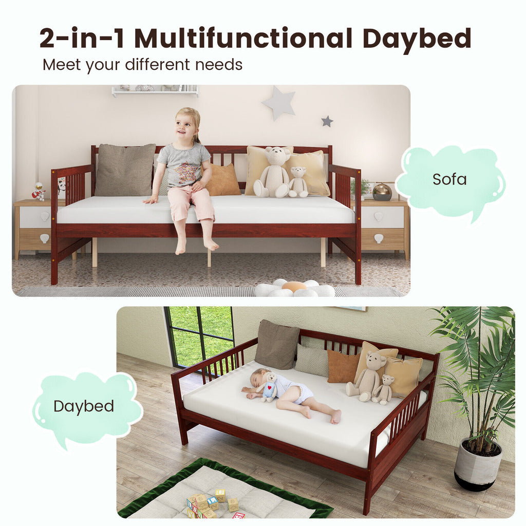 Wooden Full Size Daybed Frame with Guardrails - Brown