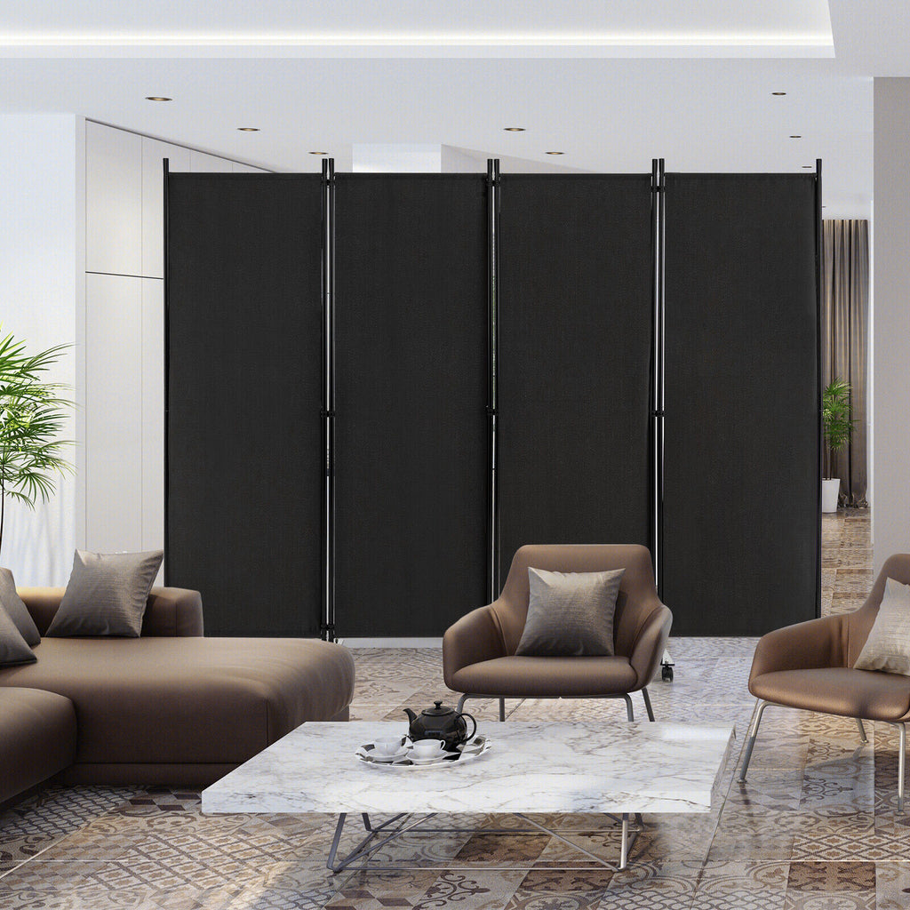 4-Panel Folding Room Divider Privacy Screen with Lockable Wheels - Black, 4 Panels & Wheels