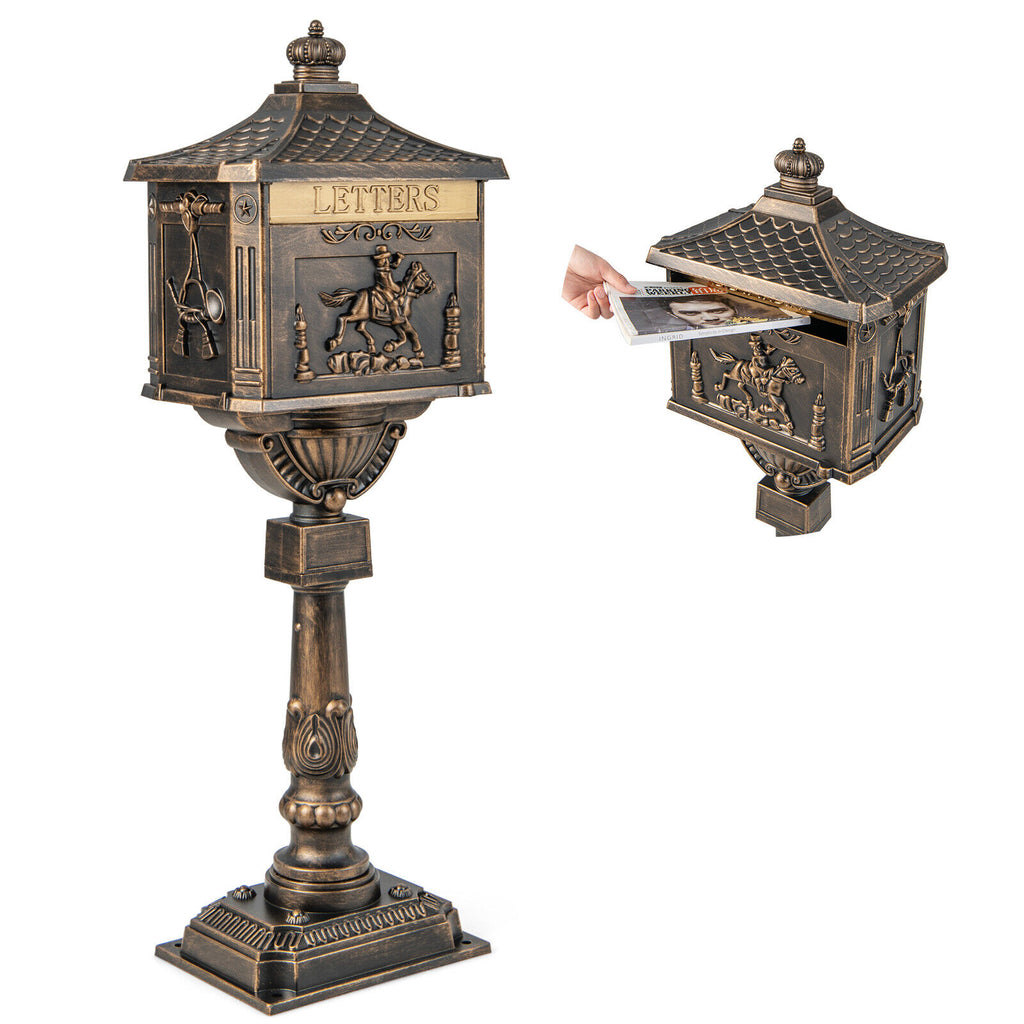 Bronze Retro Cast Aluminum Mailbox with Lockable Door & Baffle
