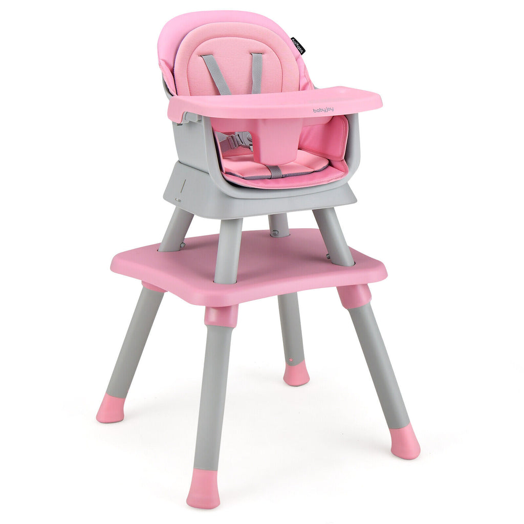 Pink 8-in-1 Convertible Baby High Chair with Removable Tray & Cushion - Costway