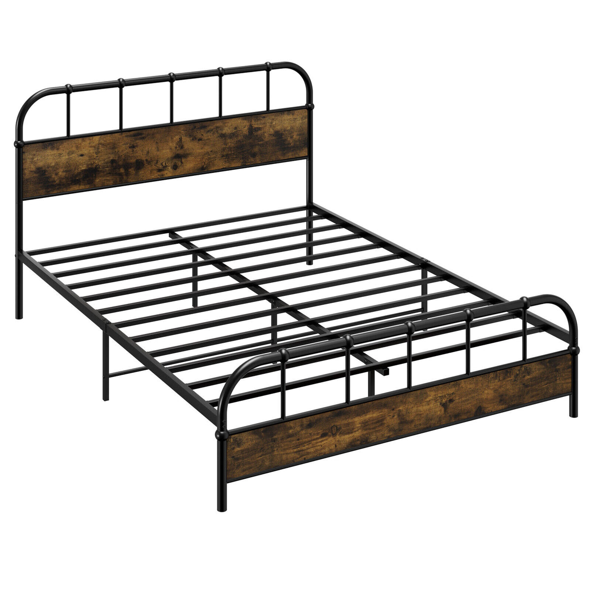 Queen Size Industrial Metal Platform Bed Frame with Headboard - Coffee