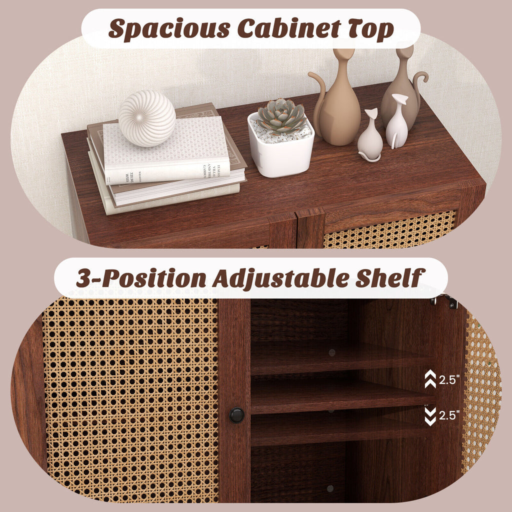 Rattan Storage Sideboard with Adjustable Shelf - Walnut