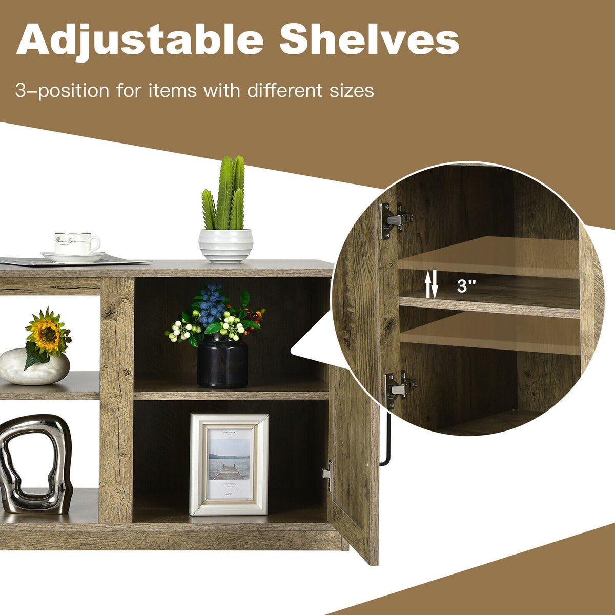 TV Stand with Double Barn Doors for 65 Inch TVs - Natural