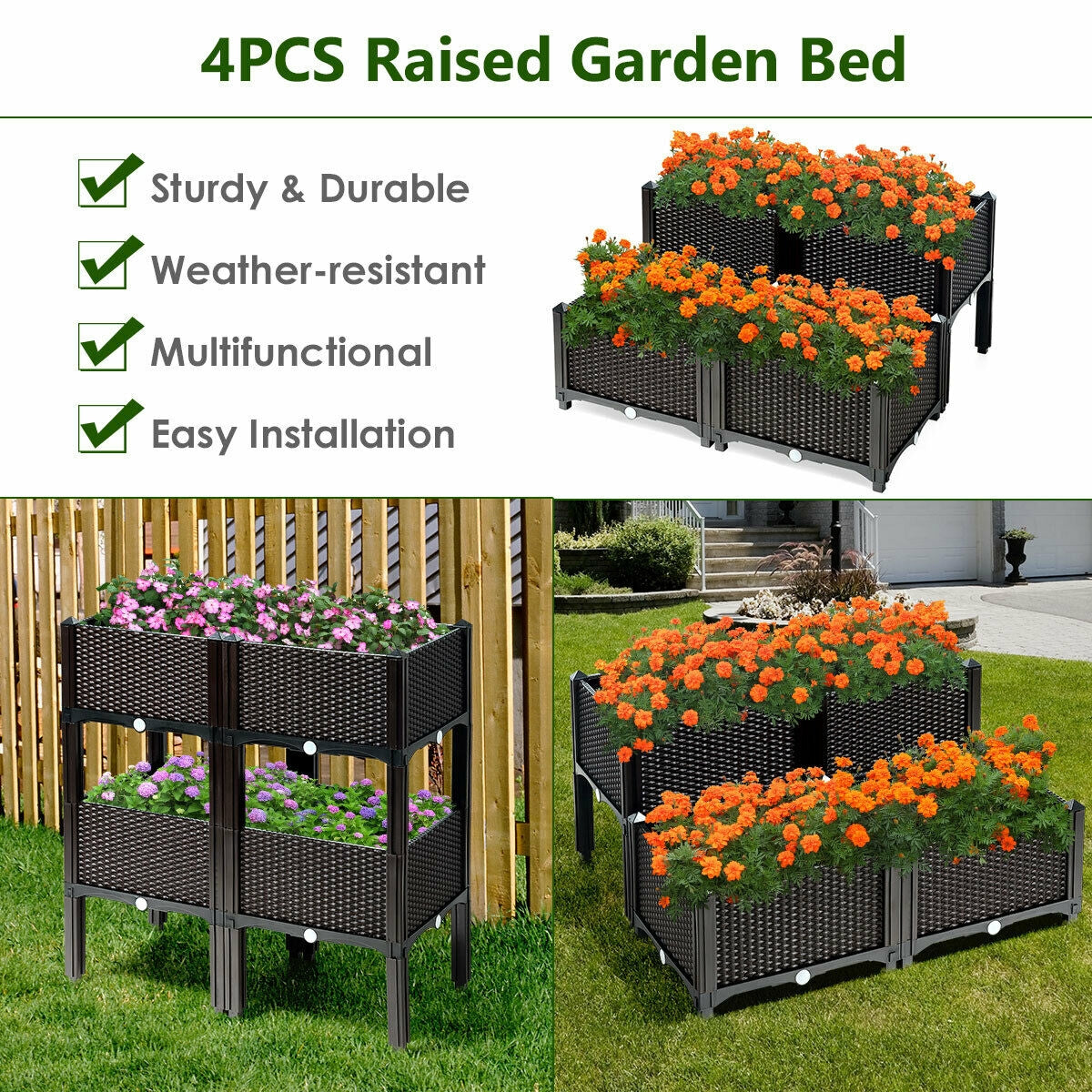 Elevated Garden Planter Box Set of 4 - Brown