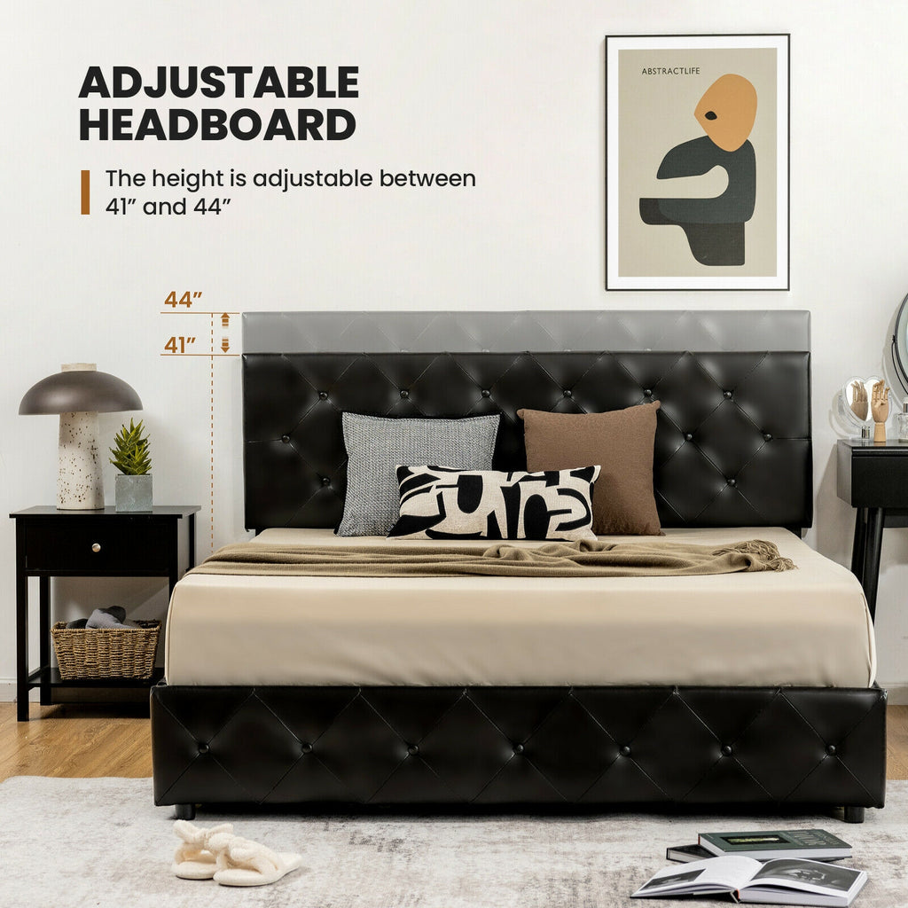 Full Size PU Leather Platform Bed with 4 Storage Drawers