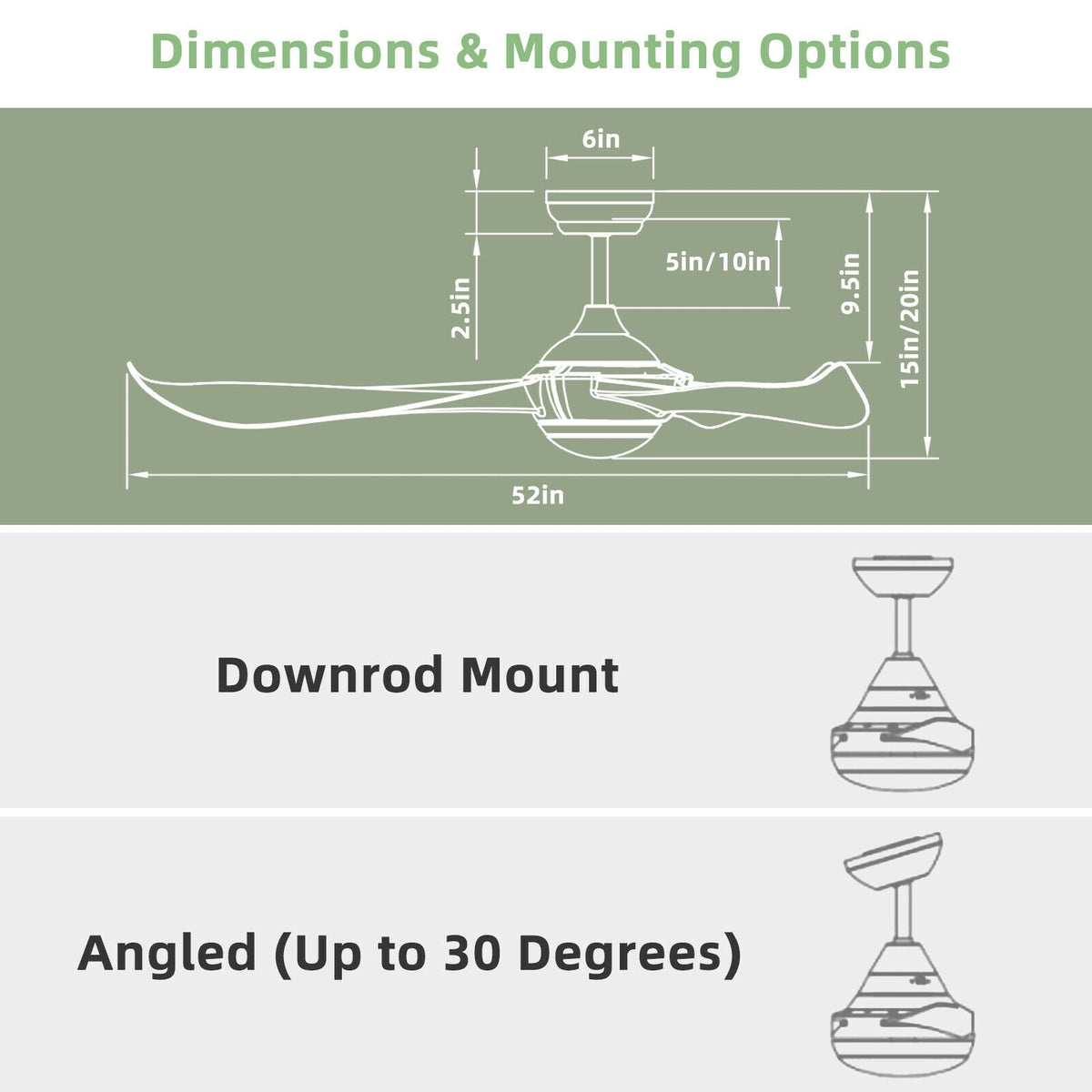 52 Inch Ceiling Fan with Light Reversible DC Motor - With Light