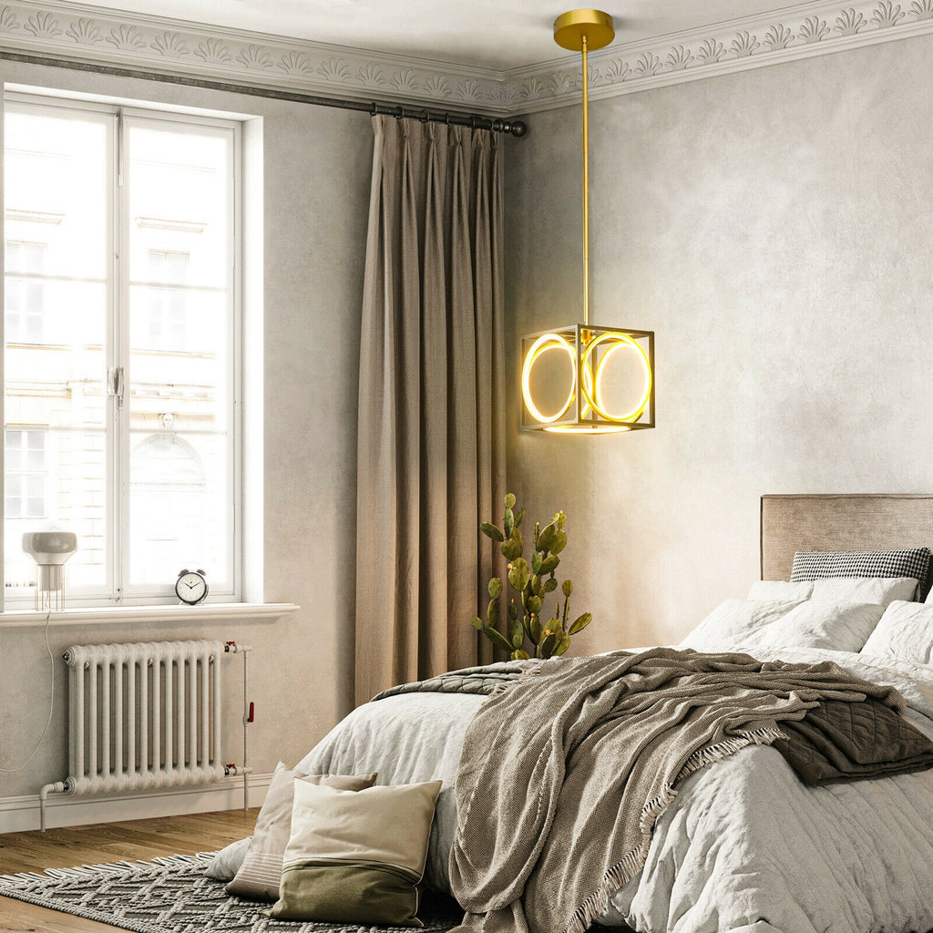 Adjustable Suspender LED Pendant Light - Golden Cube Design, 42 Inch
