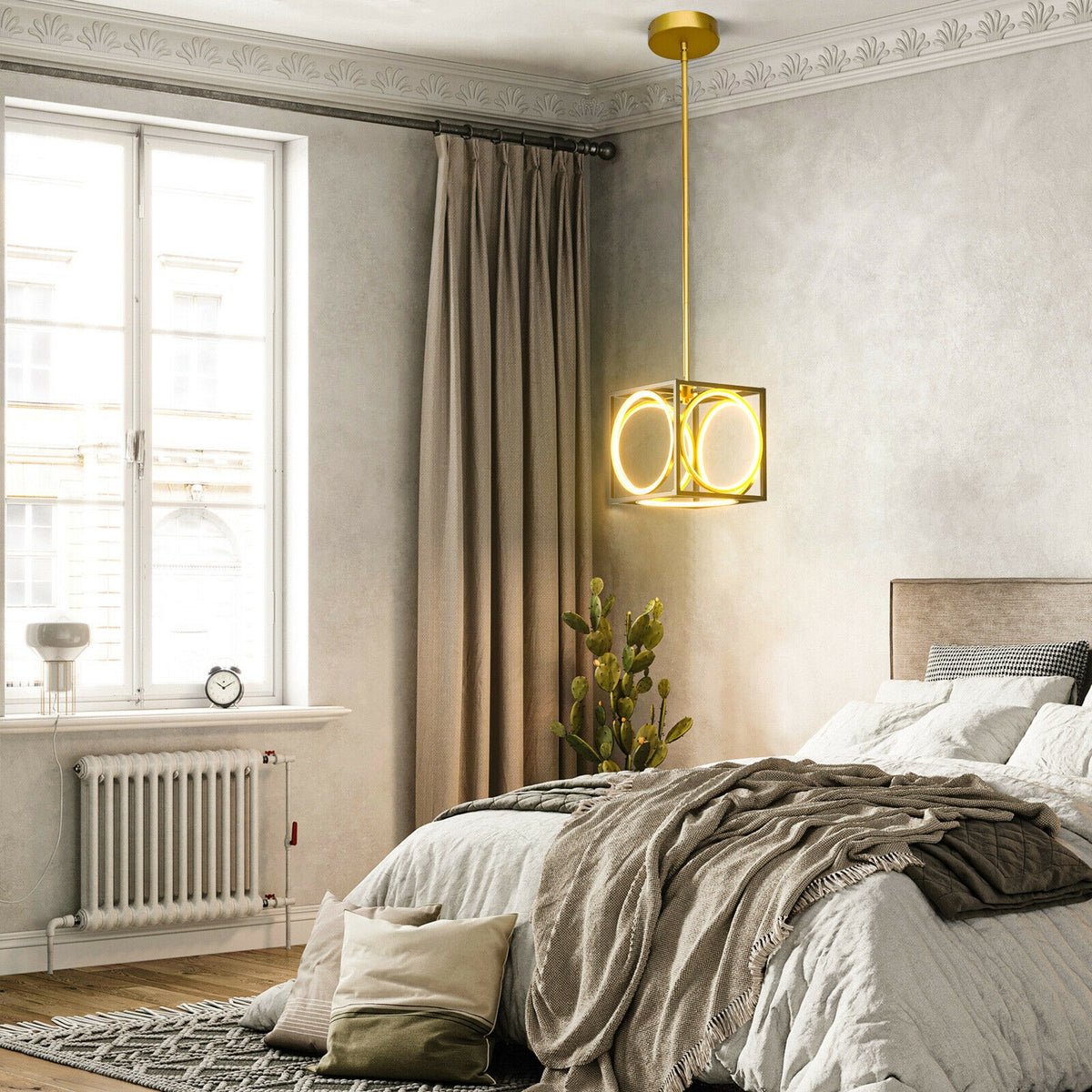 Adjustable Suspender LED Pendant Light - Golden Cube Design, 42 Inch