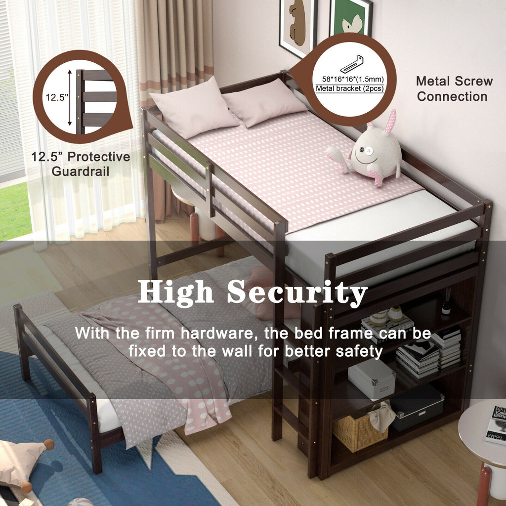 Twin Over Twin Loft Bunk Bed with Bookcase - Dark Brown
