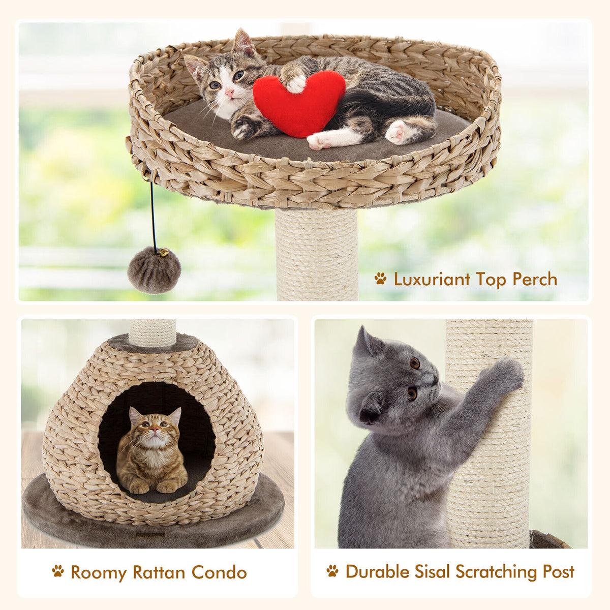 28-Inch Hand-Made Cat Tree Tower with Jump Platform - Coffee Variation