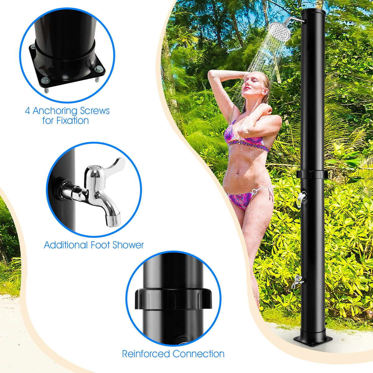 7.2 Feet Solar-Heated Outdoor Shower with Free-Rotating Head