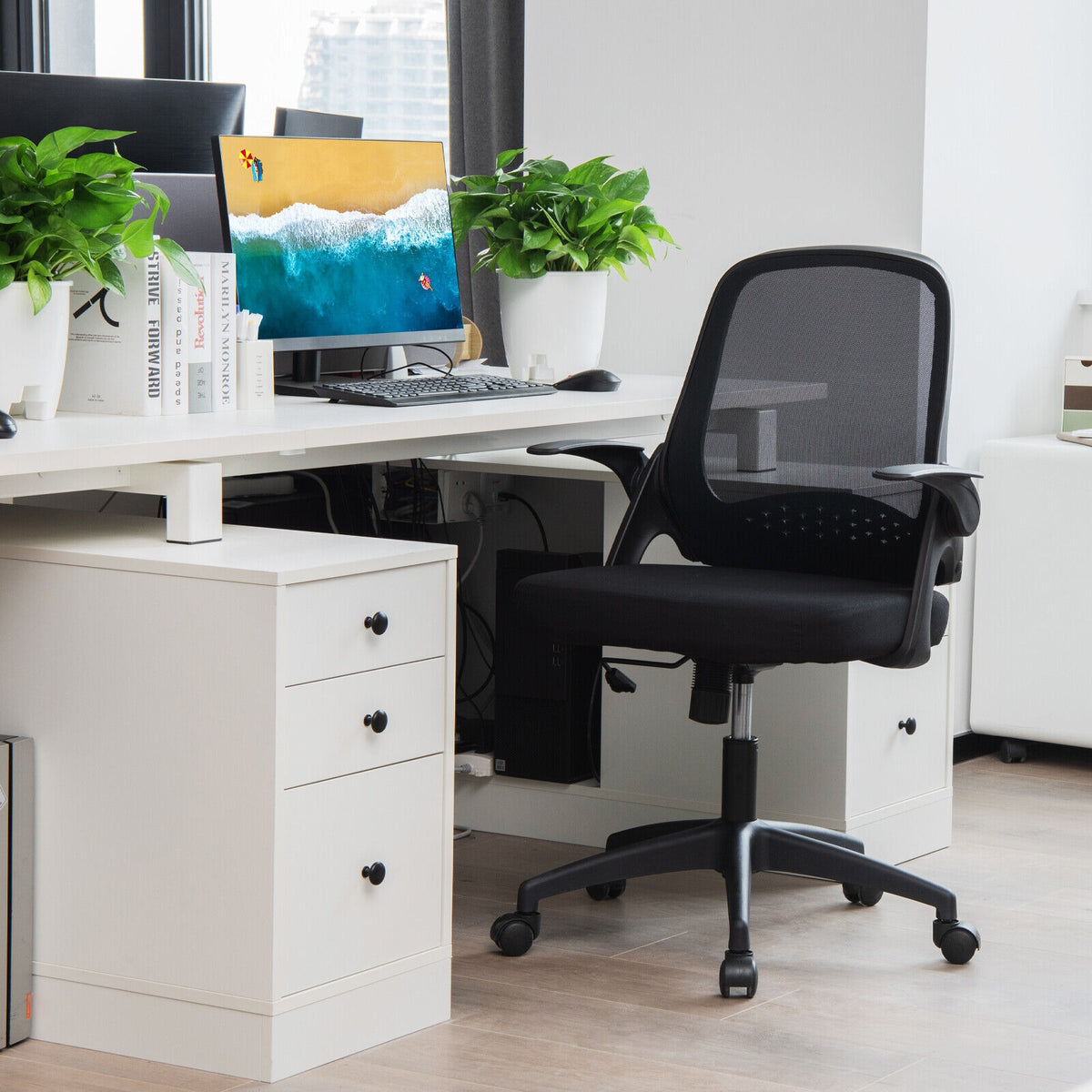 Adjustable Mesh Office Chair with Flip-up Armrest - Black