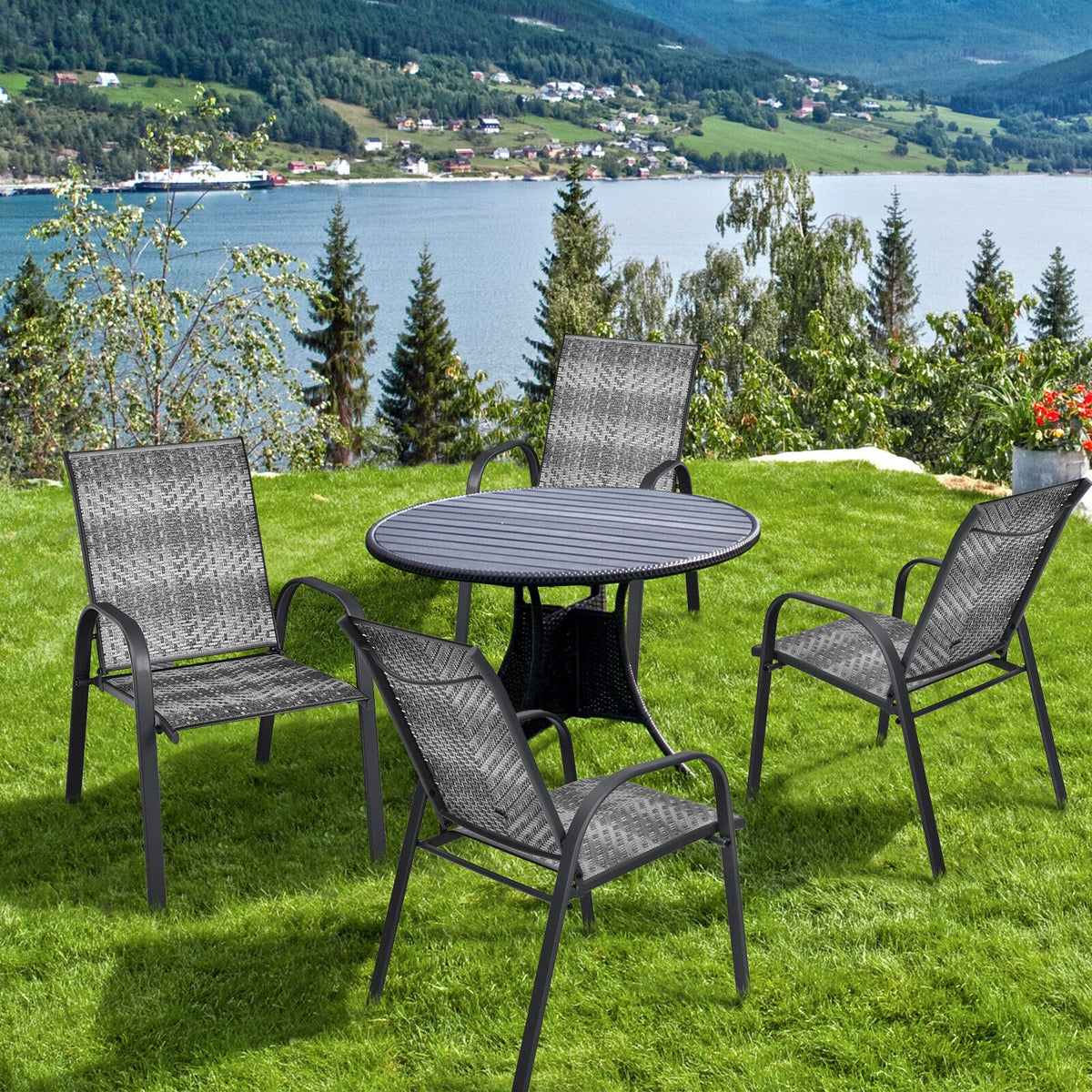 Outdoor Wicker Stackable Chairs Set of 6 - Gray