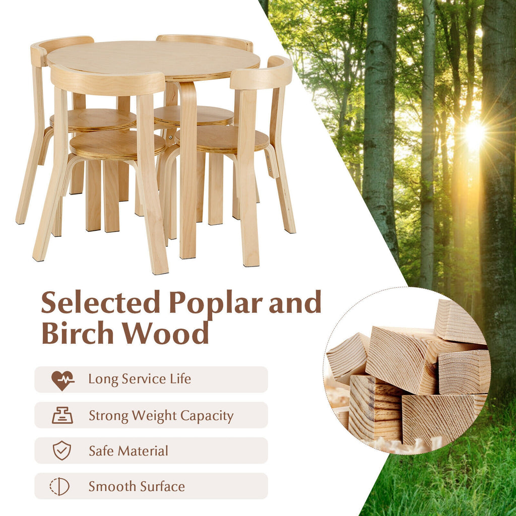 Kids Wooden Curved Back Activity Table and Chair Set - Round Natural