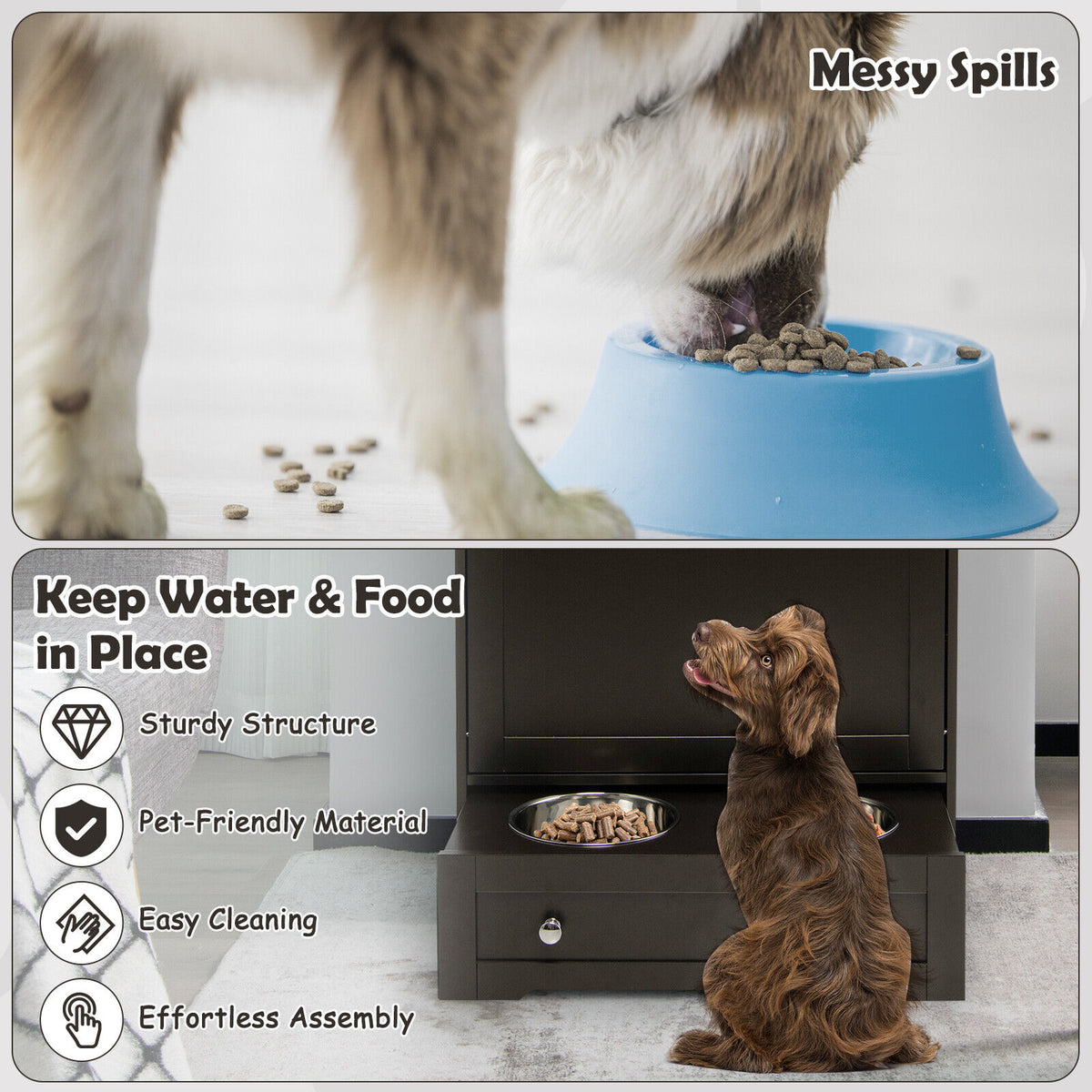 Pet Feeder Station with Stainless Steel Bowls - Coffee Variation