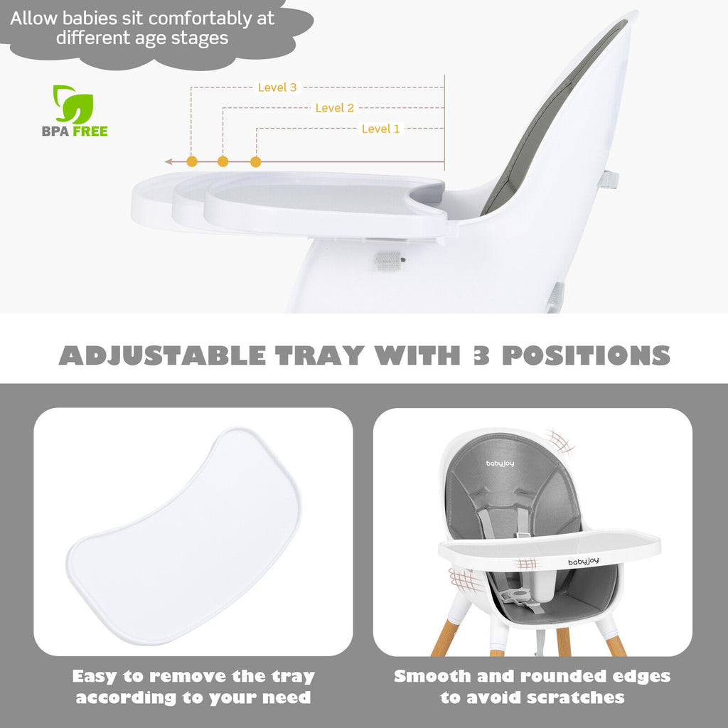 4-in-1 Convertible Baby High Chair Infant Feeding Chair Gray - Adjustable & Safe