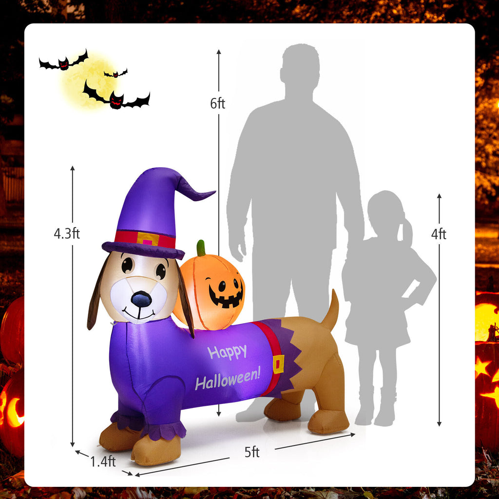 Halloween Inflatable Dachshund Dog with Pumpkin and LED Lights - Yard Decoration