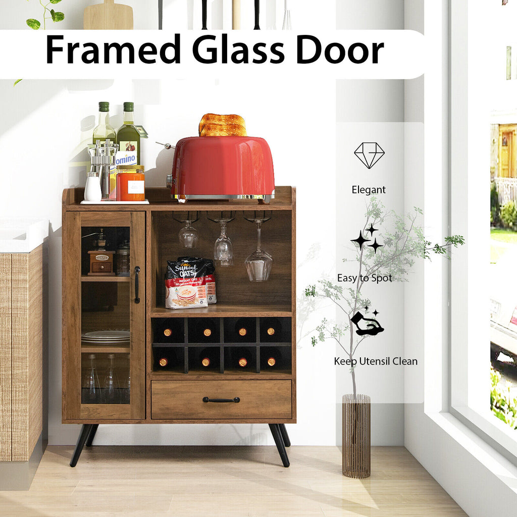 Buffet Sideboard with Wine Rack and Glass Holder - Rustic Brown