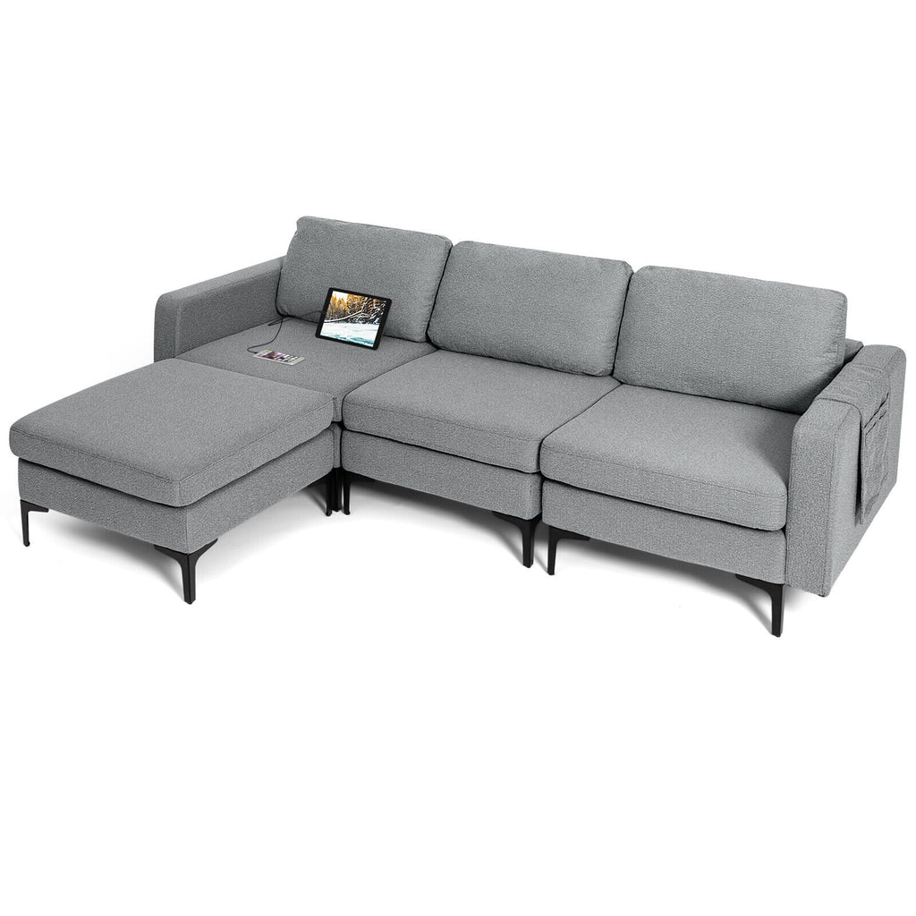 3-Seat L-Shaped Sectional Sofa with Reversible Chaise and USB Ports - Dark Gray