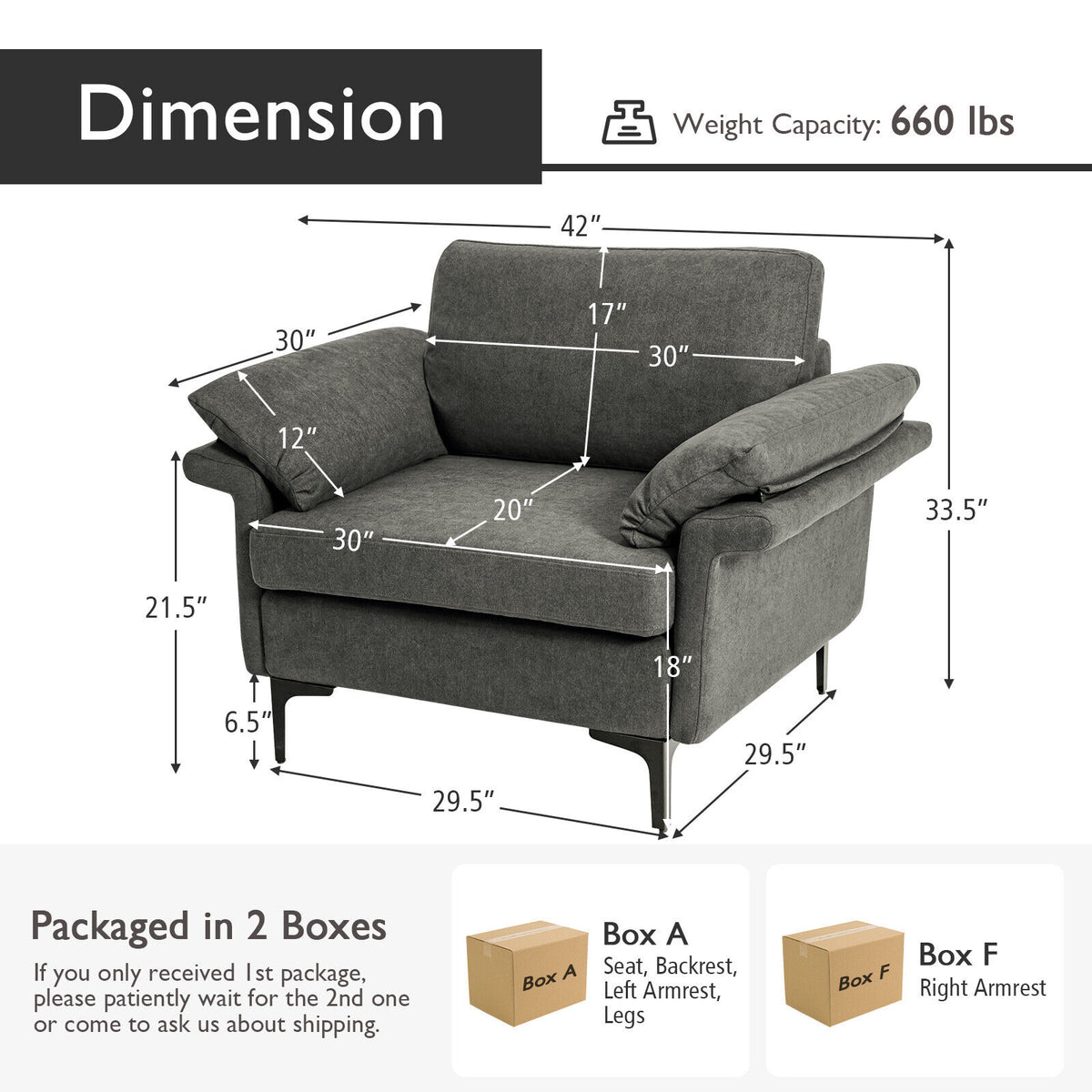 Modern Fabric Accent Armchair, Gray