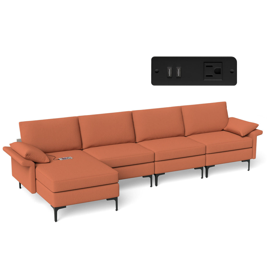 4-Seat L-Shaped Sectional Sofa with Reversible Chaise, Rust Red