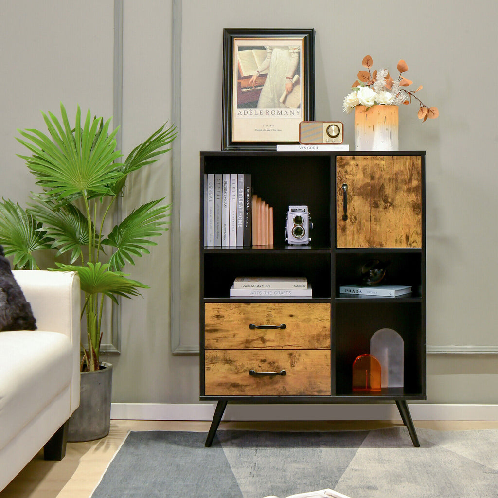 Kitchen Sideboard Buffet Cabinet with Drawers & Cubbies - Rustic Brown